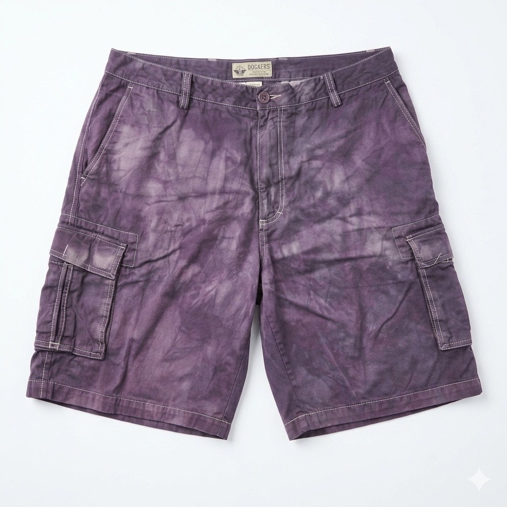 Dockers Mens‎ 40 Relaxed Cargo Shorts Purple Over-Dyed Cotton